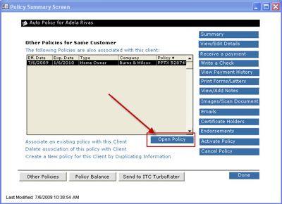 Opening an associated policy