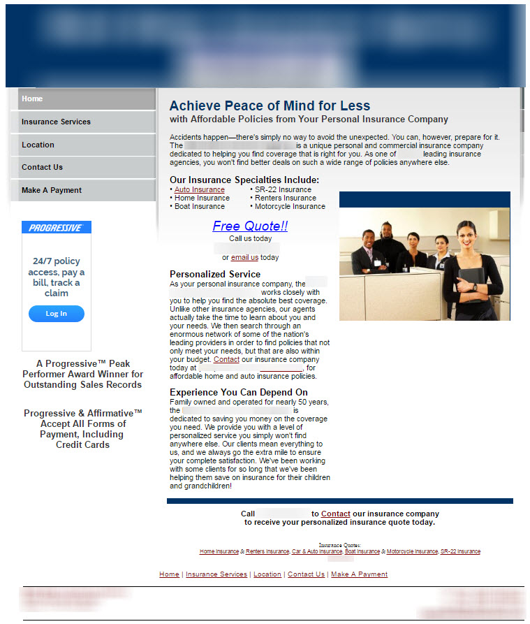 insurance website screenshot