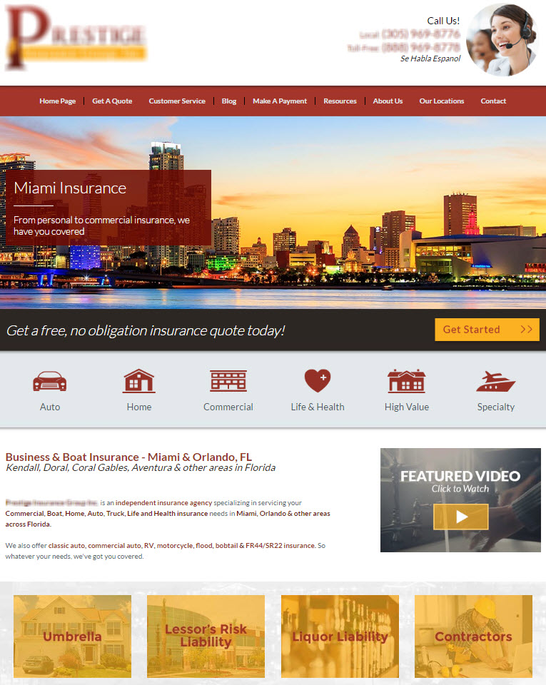 insurance website screenshot