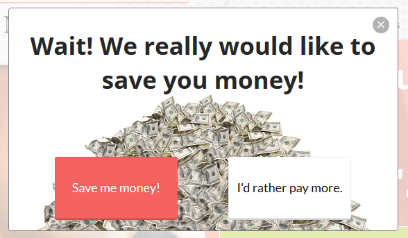 screenshot of customer popup ad